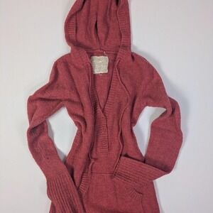 Loverocks Y2K Sweater Top Fitted Medium V Neck Hooded Long Sleeve Fuzzy